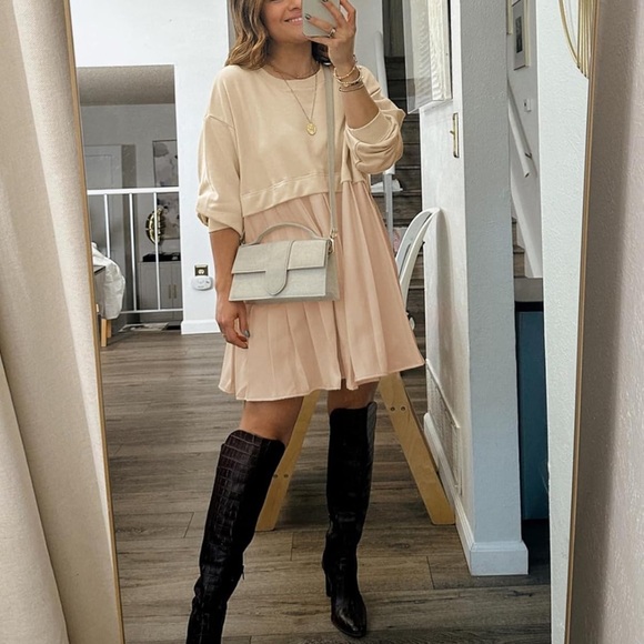 Beige Layered Sweatshirt Dress - Picture 1 of 5